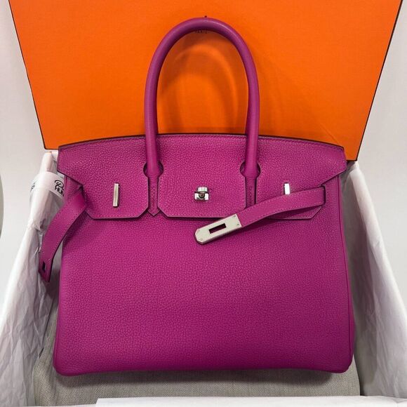 100% Authentic Hermès Birkin 30 in Rose Pourpre Togo with PHW Stamp A - Picture 9 of 14